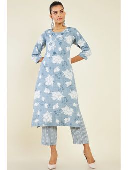 Soch - Women Grey Rayon Printed Kurta (Set of 2)