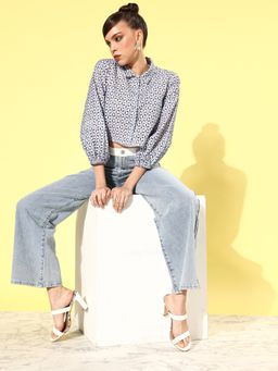 KASSUALLY - Casual Printed Women White Crop Top