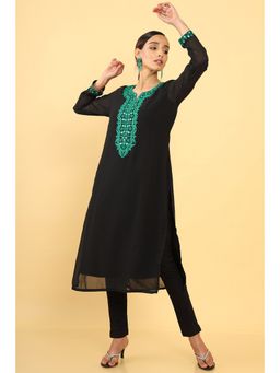 Soch - Women Black Georgette Mirror Work Kurta