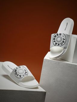 Jack & Jones - White Logo Print Pool Sliders