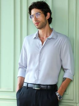 CAHOOT - Men Light Grey Solid Office Wear Full Sleeve Shirt