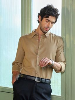 CAHOOT - Men Khaki Textured Utility Style Full Sleeve Shirt