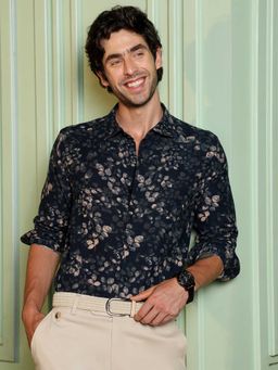 CAHOOT - Men Navy Printed Slim Fit Casual Full Sleeve Shirt