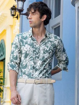 CAHOOT - Men Sage Green Floral Daywear Casual Shirt With Full Sleeves