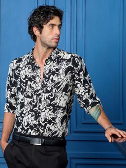 CAHOOT - Men Black Floral Party Wear Full Sleeve Shirt
