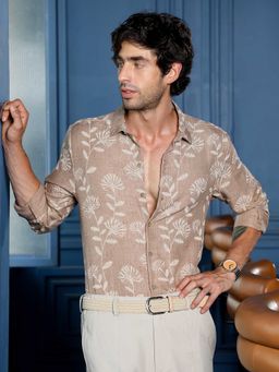 CAHOOT - Men Light Brown Floral Casual Full Sleeve Shirt