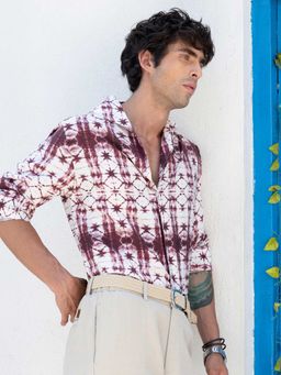 CAHOOT - Men Burgundy Tie-Dye Casual Full Sleeve Shirt