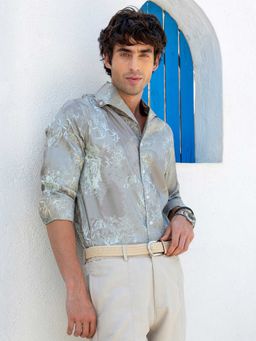 CAHOOT - Men Sage Green Self Design Casual Full Sleeve Shirt