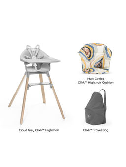 STOKKE - Clikk Combo Chair Cloud Grey, Cushion Multi Circles, Travel Bag (6 Months-3 Years)