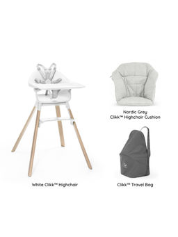 STOKKE - Clikk Combo Chair White, Cushion Nordic Grey, Travel Bag (6 Months-3 Years)