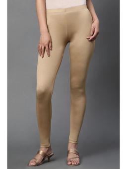 Elleven - Gold Solid/Plain Printed Mid Waist Leggings
