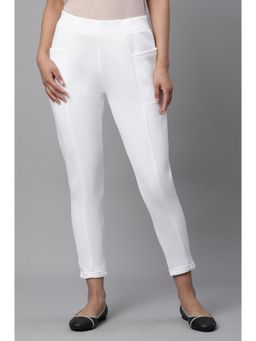 Elleven - White Solid/Plain Mid Waist Leggings