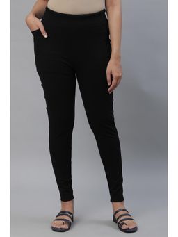 Elleven - Black Solid/Plain Mid Waist Leggings