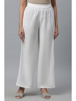 Elleven - White Solid/Plain High Waist Palazzo