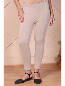 Elleven - Beige Textured Plain High Waist Leggings