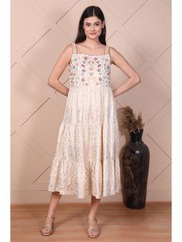 Aurelia - Off White Embroidered Thread Work Square Neck Dress