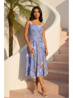 Aurelia - Blue Floral Printed Square Neck Dress