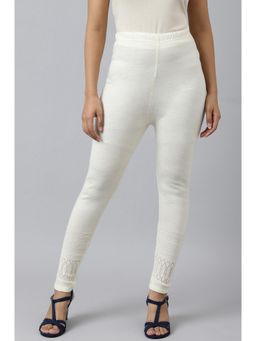 Aurelia - White Textured Printed High Waist Leggings