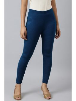 Aurelia - Blue Textured Printed High Waist Leggings