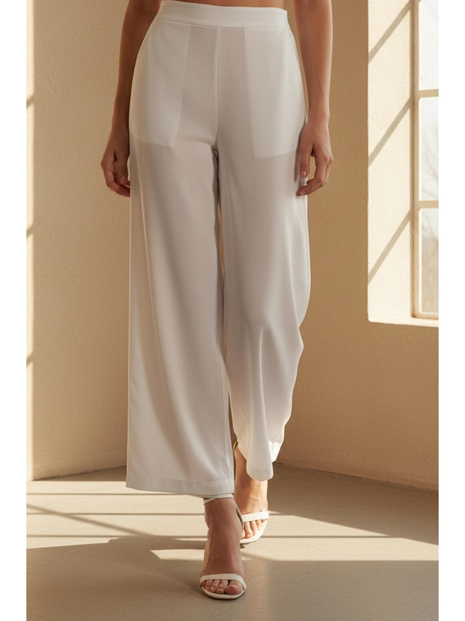 aurelia White Solid/Plain High Waist Palazzo-picture-18