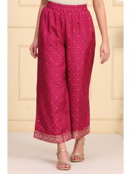 Aurelia - Magenta Embroidered Woven Mid Waist Palazzo
