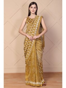 Folksong - Mustard Printed Saree With Unstitched Blouse