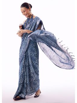 KALKI FASHION - Blue Printed Saree With Unstitched Blouse