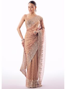 KALKI FASHION - Pink Embroidered Embellished/Sequined Saree With Unstitched Blouse