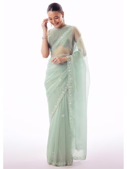 KALKI FASHION - Green Embroidered Embellished/Sequined Saree With Unstitched Blouse
