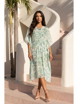 W - Green Geometric Printed Round Neck Kaftan Dress With Inner