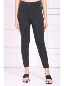 W - Grey Solid/Plain Mid Waist Leggings