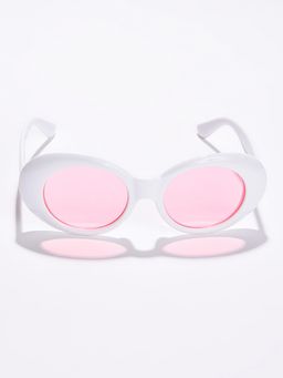 Haute Sauce - Women Pink Lens White Oval Sunglasses (51)