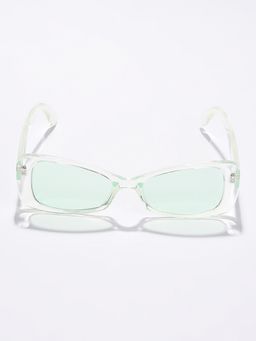 Haute Sauce - Women Green Lens White Rectangle Sunglasses (55)