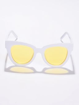Haute Sauce - Women Yellow Lens White Cat Eye Sunglasses (55)