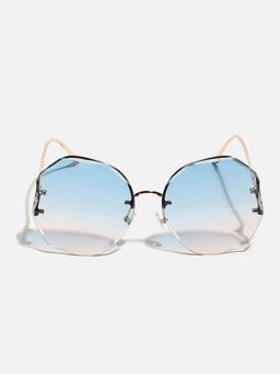Haute Sauce - Women Blue Lens Gold Round Sunglasses (60)