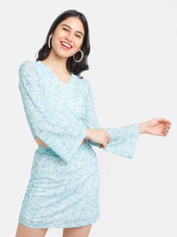 Zink London - Womens Blue Printed Top