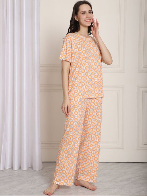 Buy Kanvin Orange Ethnic Motifs Printed Cotton Night Suit (Set of