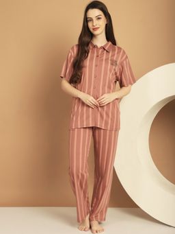 Kanvin - Brown Stripes Pure Cotton Night Suit (Set of 2)
