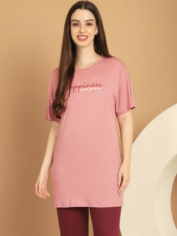 Kanvin - Pink Printed Round Neck Lounge T-Shirt