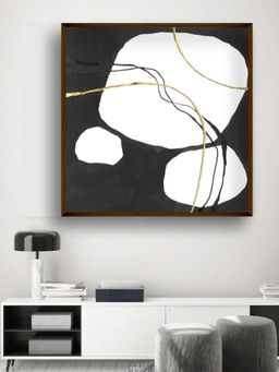 The Art House - White Black Abstract Framed Wall Painting