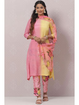 Biba - Yellow And Pink Straight Suit (set Of 3)