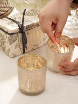Pure Home + Living - Pearl and Gold Patterned Glass Votives