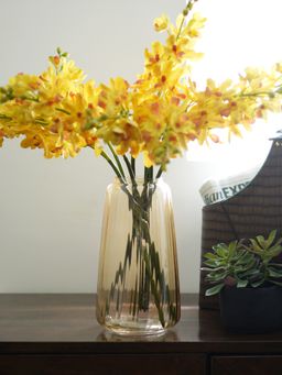 Pure Home + Living - Amber Tall Ribbed Glass Vase