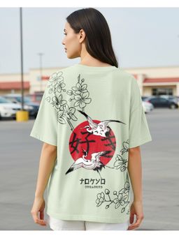 Bewakoof - Air 1.0 Women's Green Mavis Graphic Printed Oversized T-shirt