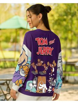 Bewakoof - Women's Purple Tom & Jerry Graphic Printed Oversized Sweatshirt