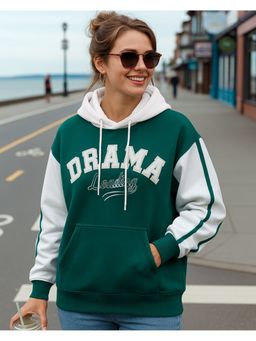 Bewakoof - Women's Green & White Typography Oversized Hoodies