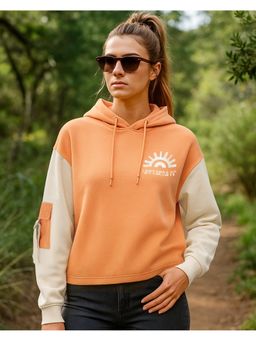 Bewakoof - Women's Peach Cobbler and Beige Colour Block Oversized Hoodie
