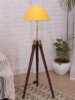 Homesake - Tripod Floor Lamp Wood Brass Lamp Gold