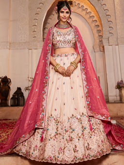 Panchhi - Pink Tissue Sequined Embroidery Semi-Stitched Lehenga with Choli and Dupatta