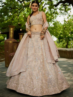 Panchhi - Nude Colour Tissue Sequined Embroidery Semi-Stitched Lehenga with Choli and Dupatta